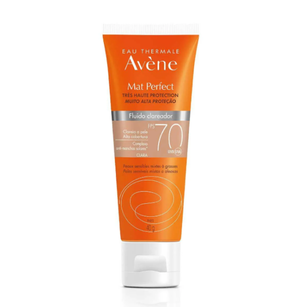 Protetor Solar Facial Avène Mat Perfect FPS 70 Fluido Clareador Claro 40g