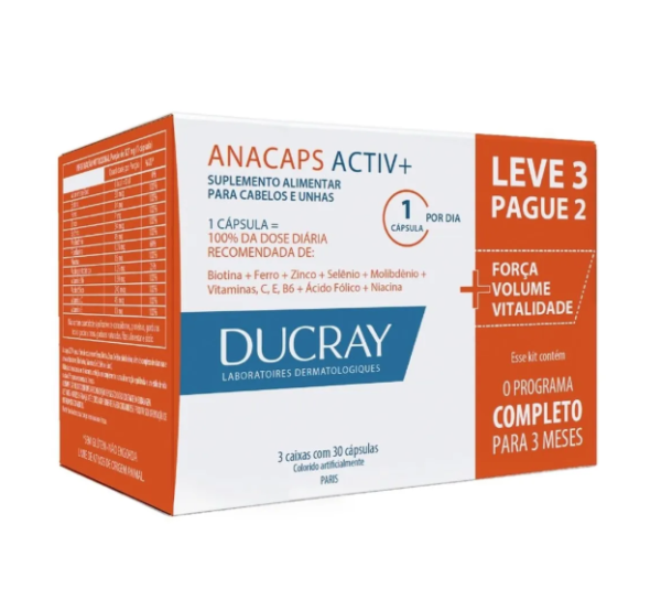Suplemento Alimentar Ducray Anacaps Activ+ 90 Cápsulas