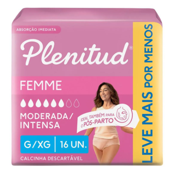 Roupa Íntima Descartável Feminina Plenitud Femme G/XG 16 unidades