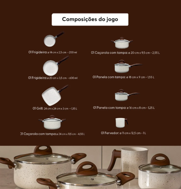 Conjunto de Panelas 8 Peças Ceramic Life Smart Plus Vanilla - Brinox - Imagem 4