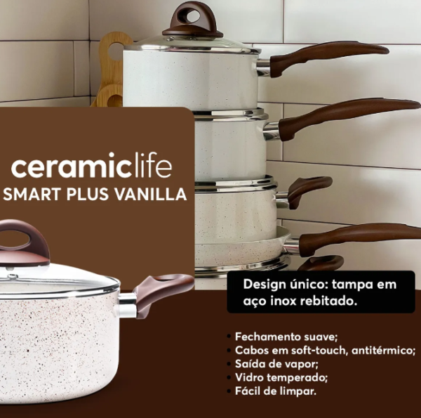 Conjunto de Panelas 8 Peças Ceramic Life Smart Plus Vanilla - Brinox - Imagem 2